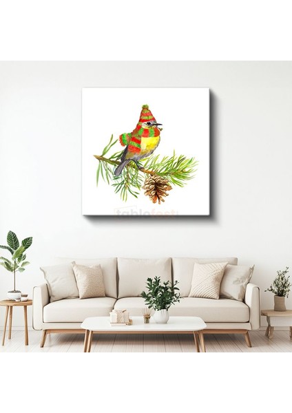 Atkılı Kuş - Kış Dalında Sevimli Ziyaretçi Kanvas Tablo