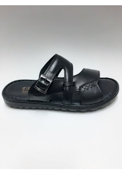 Deri Siyah Renk Ortopedik Tokalı Erkek Terlik C-8445151EMR