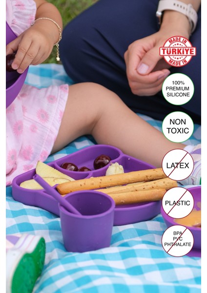 %100 Premıum Silikon 6'lı Mama Seti Vakum Sistemli (Silikon 2'li Kaşık Seti Hediye)