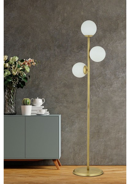 Zambak 3 Lü Eskitme Beyaz Camlı Modern Dekoratif Tasarım Metal Lambader