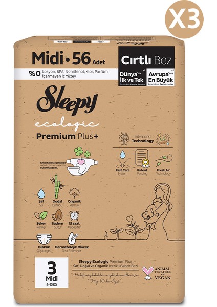 Ecologic Premium Plus Avantajlı Paket Bebek Bezi 3 Numara Midi 168 Adet fiyatları