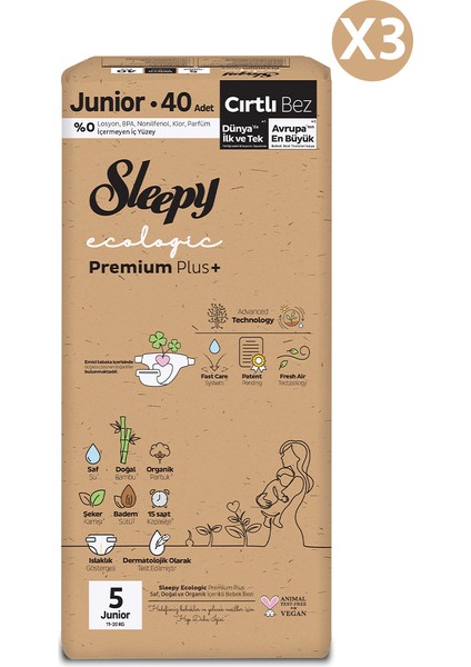 Ecologic Premium Plus Avantajlı Paket Bebek Bezi 5 Numara Junior 120 Adet fiyatları
