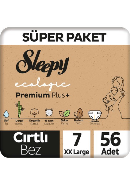 Ecologic Premium Plus Süper Paket Bebek Bezi 7 Numara xxl 56 Adet