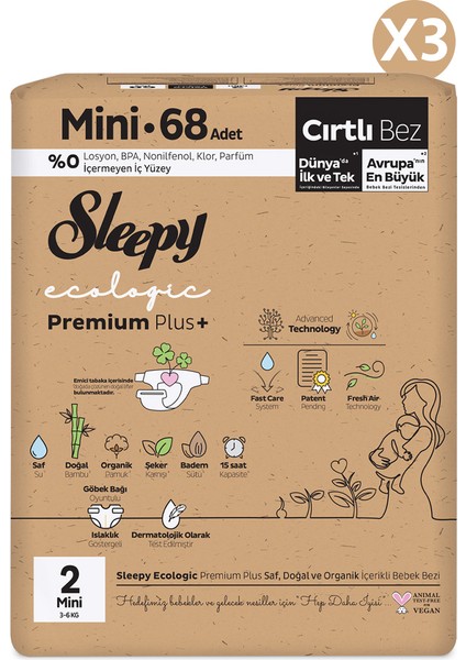 Ecologic Premium Plus Avantajlı Paket Bebek Bezi 2 Numara Mini 204 Adet fiyatları