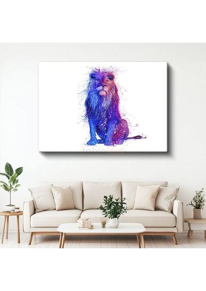 Soyut Aslan - Mavi Mor Tonlarda Sanatsal Yele Detaylı Kanvas Tablo