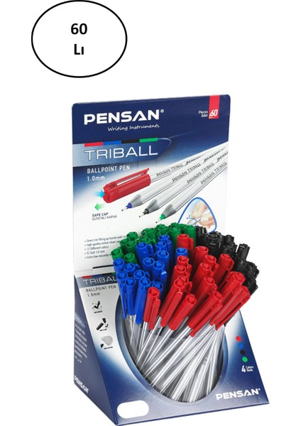 Pensan Tükenmez Kalem Triball 1.0 mm Bilye Uç Msky 1003 60'lı