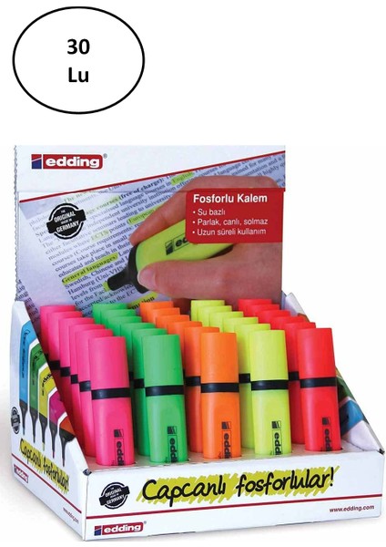 Edding 344 Fosforlu Kalem Karışık Renkli 30'lu