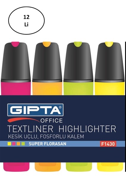 Gıpta Fosforlu Kalem 5mm Kesik Uç Sarı 12'li