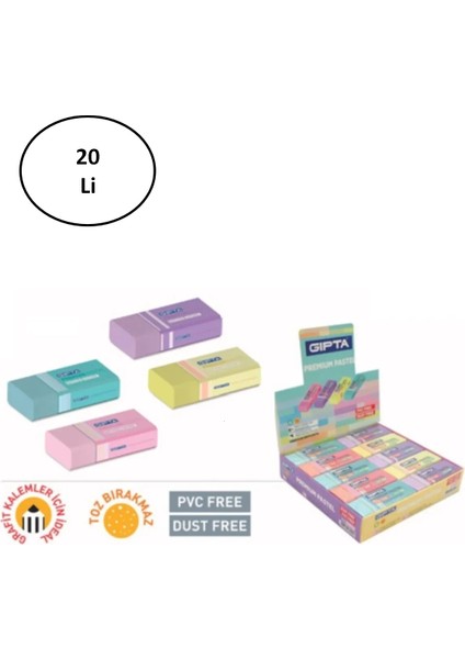 Gıpta Silgi Premium Pvc-Dust Free Pastel 4 Renk (20 Li Paket) fiyatları