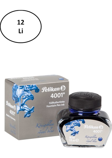 Pelikan 4001 Yazı Mürekkebi Royal Mavi 12'li