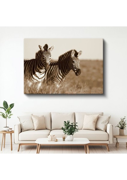 Zebra Ikilisi - Sepia Tonlarında Afrika Safarisi Kanvas Tablo