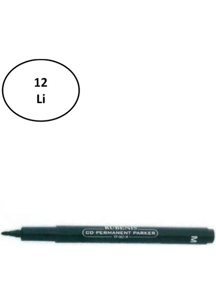 Rubenis TP-905-M/S CD Kalemi Permanent M Seri Silgili Siyah 12 Li