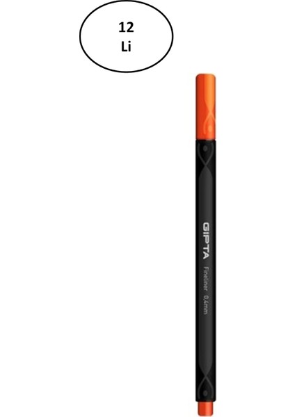 Gıpta Fineliner Kalem 0,4 mm Karton Kutu Üçgen Portakal 12'li