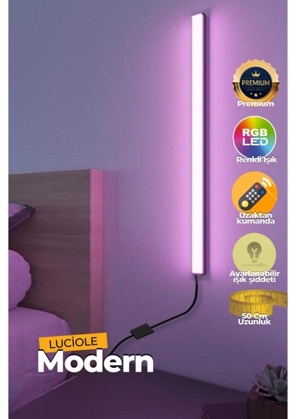 Uzaktan Kumandalı LED Lamba - Yatak Üstü, Tv Yanı ,oturma Odası - Rgb Çok Renkli 50 cm