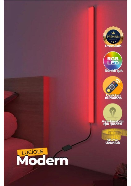 Uzaktan Kumandalı LED Lamba - Yatak Üstü, Tv Yanı ,oturma Odası - Rgb Çok Renkli 50 cm