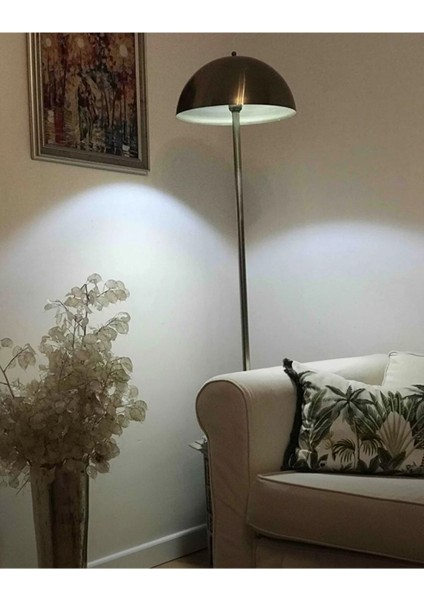 Mantar Aydınlatma Seti Lambader ve Abajur Metal Dekoratif Gold Parlak