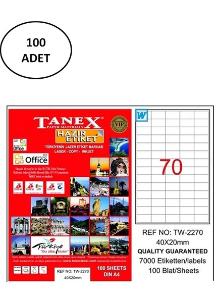 Tanex TW-2270 40X20 mm Laser Etiket 100 Lü