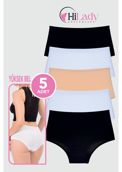 Kadın Külot Likralı Esnek Pamuklu 5'li Paket Yüksek Bel Külot Soft Renkler