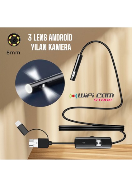 Yılan Kamera 3 Lens 10 Metre Sert Kablo