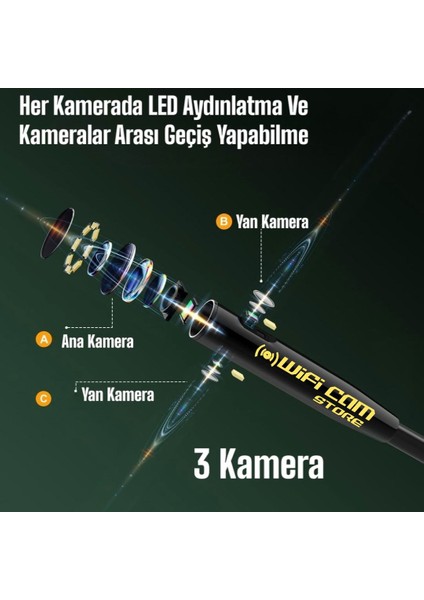 Yılan Kamera 3 Lens 10 Metre Sert Kablo