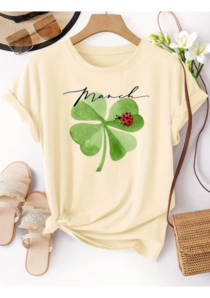 Punıx Kıds Özel Üretim Uğur Böcekli Yonca Baskılı Yeni Stil Kız Çocuk Ter Tutmayan Yazlıkt-Shırt