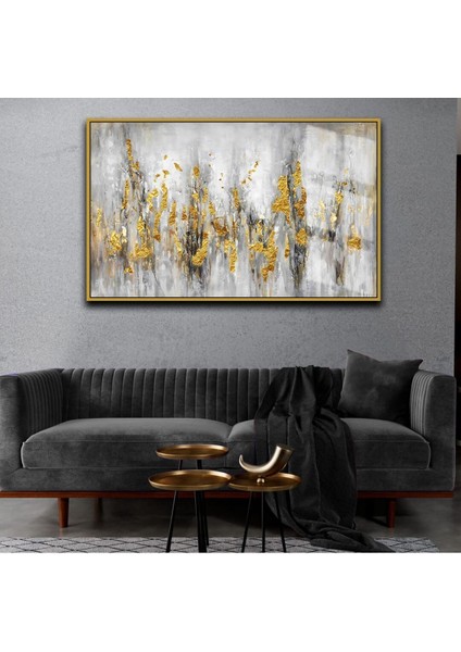 sevilen Soyut Tablo 02 Gold Gri|çerçeveli Temperli Cam Tablo Tekli Yatay