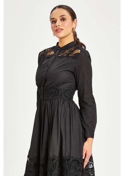 Kadın Dantel Detaylı Elbise – Hakim Yaka, Astarlı, %100 Pamuk fiyatları