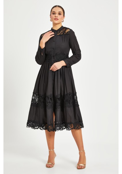 Kadın Dantel Detaylı Elbise – Hakim Yaka, Astarlı, %100 Pamuk modelleri