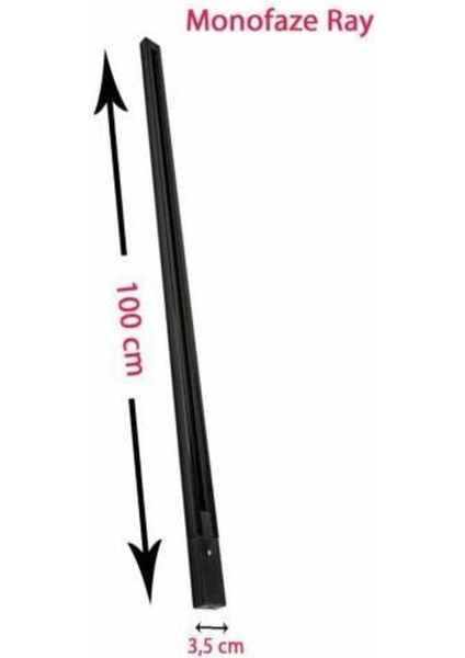 Siyah Kasa ve Günışığı 3 Adet 360 Derece Dönen LED Ray Spot Lamba 1 Metre Raylı Armatür