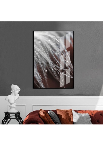 kırmızı-Gri-Beyaz Bitki Dekor Modeli |çerçeveli Temperli Cam Tablo Tekli Dikey
