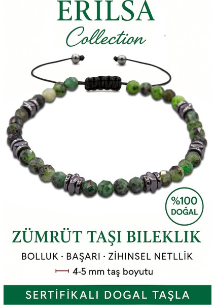 Sertifikalı Fasetli Terahertz – Zümrüt Taşı Bileklik (Ince Model) – Kalp Gücü, Bereket ve Şifa Taşı