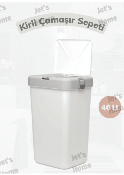 Gri dokunmatik çamaşır sepeti, 40 lt, hafif ve şık tasarım modelleri