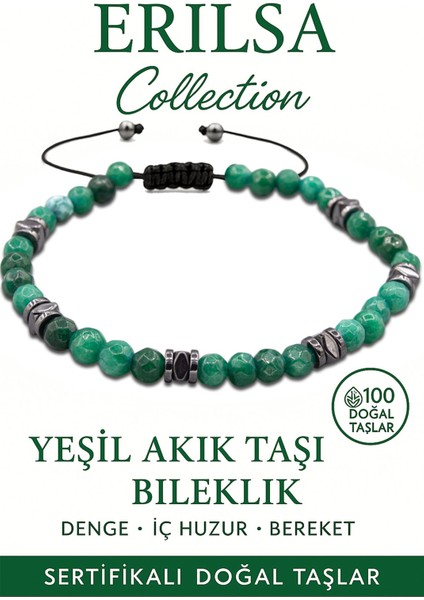 Sertifikalı Fasetli Terahertz - Yeşil Akik Taşı Bileklik - Ince Model Denge ve Doğal Şifa