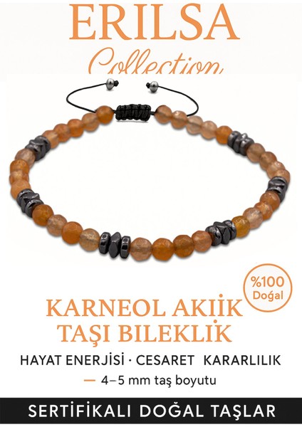Sertifikalı Terahertz – Karneol (Karnelyan Akik) Taşı Bileklik (Ince Model) – Cesaret, Canlılık ve Yaratıcı Güç Taşı