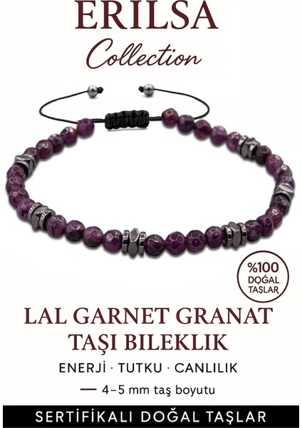 Sertifikalı Fasetli Terahertz – Lal (Garnet/granat) Taşı Bileklik (Ince Model) – Tutku, Dayanıklılık ve Yaşam Gücü Taşı