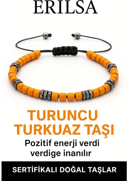 Sertifikalı Terahertz – Turuncu Turkuaz Taşı Bileklik (Ince Model) – Canlılık, Koruma ve Denge Taşı