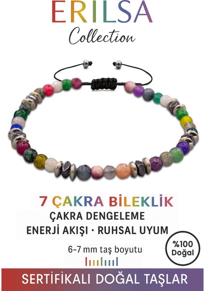 Sertifikalı Fasetli 7 Çakra Doğal Taş Bileklik (Ince Model) – Enerji Dengeleme, Uyum ve Spiritüel Arınma Taşı
