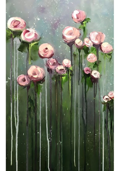 yeşil-Gri-Pembe Çiçek Modeli |çerçeveli Temperli Cam Tablo Tekli Dikey fiyatları