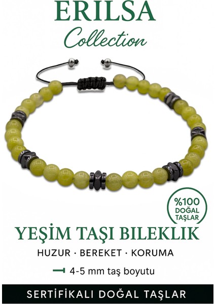 Sertifikalı Terahertz - Olivin Yeşim Taşı Bileklik - Ince Model Şifa ve Uyum Enerjisi