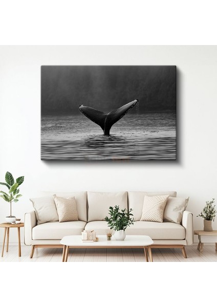 Balina Kuyruğu - Siyah Beyaz Sularda Zarafet Kanvas Tablo