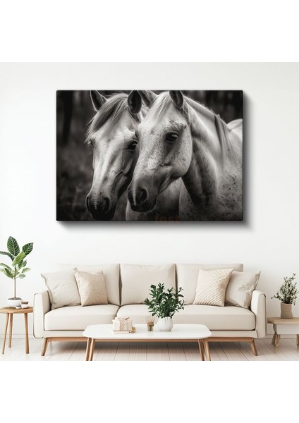 Beyaz Atlar - Siyah Beyaz Dünyada Iki Dost Kanvas Tablo