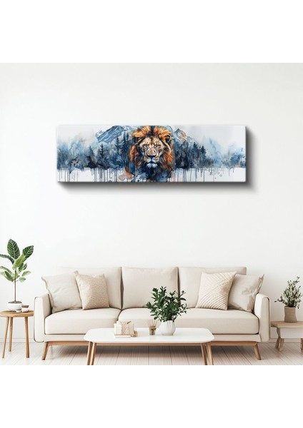 Dağların Aslanı - Suluboya Efektli Aslan Portresi Kanvas Tablo