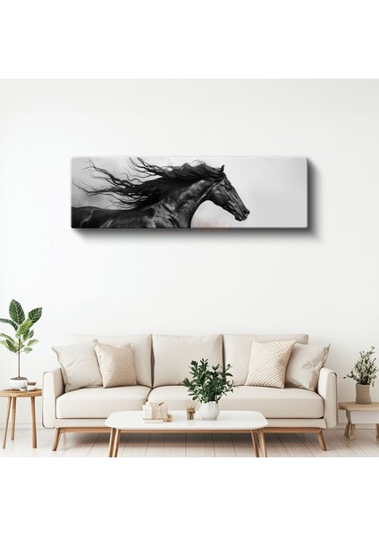 Özgür Ruh - Dalgalanan Yeleli Siyah At Kanvas Tablo