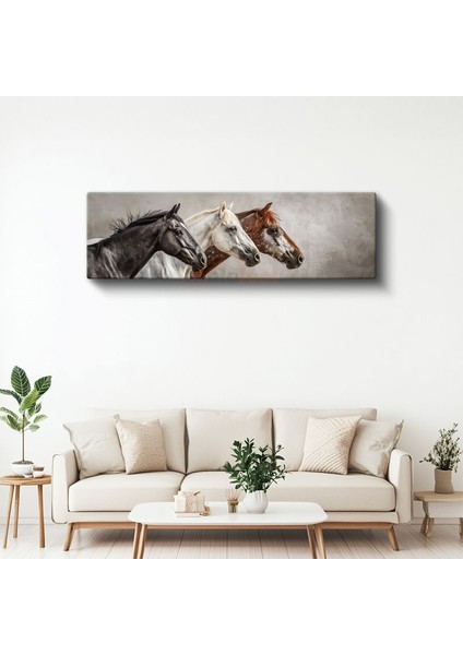 Üç Soylu - Yan Yana Duran Farklı Atlar Kanvas Tablo