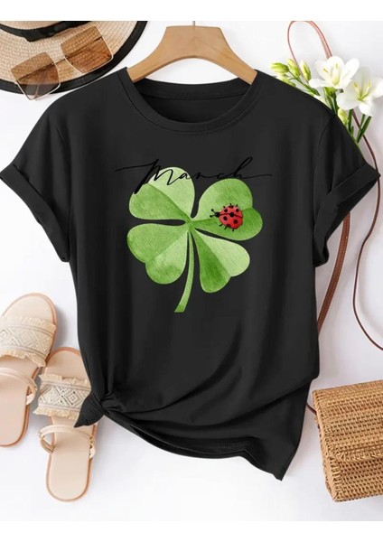 Punıx Kıds Özel Tasarım Uğur Böcekli Yonca Baskılı Yeni Stil Kız Çocuk Ter Tutmayan Yazlık T-Shırt