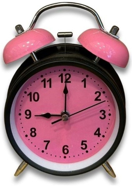 Büyük Boy Nostaljik Pembe Renkli Metal Işıklı Çanlı Çalar Saat