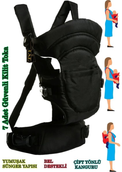 Çift Yönlü Bebek Taşıma Kangurusu Bel Destekli Ergonomik Bebek Taşıyıcı Kanguru Mat Siyah