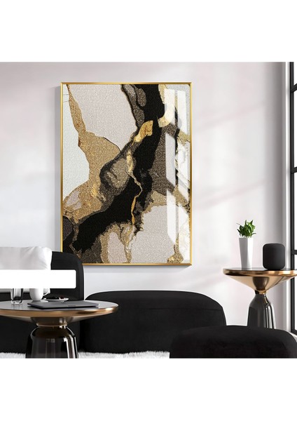 gri-Bronz-Siyah Soyut Model 2|çerçeveli Temperli Cam Tablo Tekli Dikey