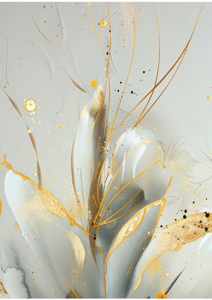 gold-Beyaz Çiçek Desenli Modeli 1|çerçeveli Temperli Cam Tablo Tekli Dikey fiyatları