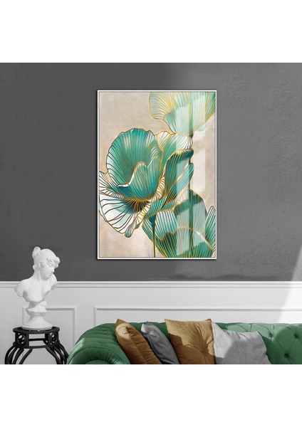 sevilen Çiçek Yeşil Gold (Sonsuzluk Seti)|çerçeveli Temperli Cam Tablo Tekli Dikey